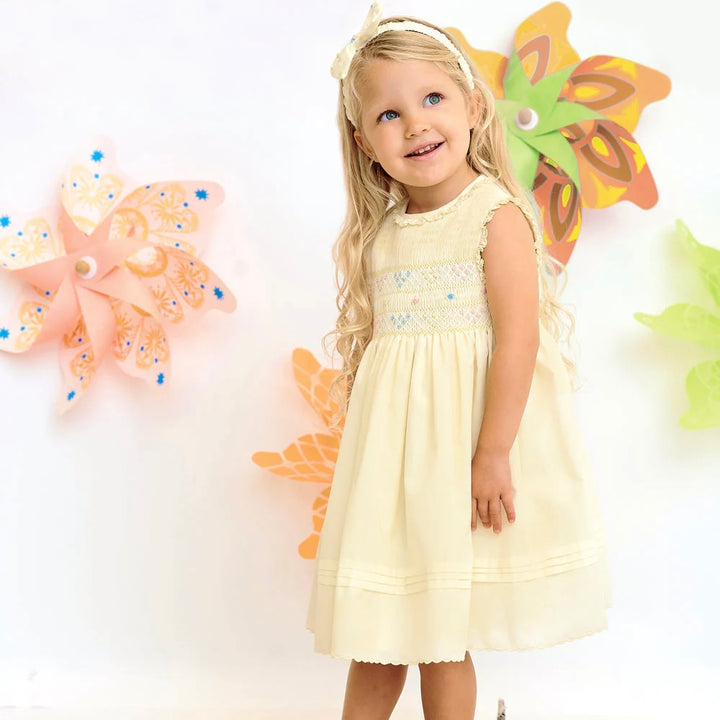 Sarah Louise Lemon Smocked Dress & Headband 013216