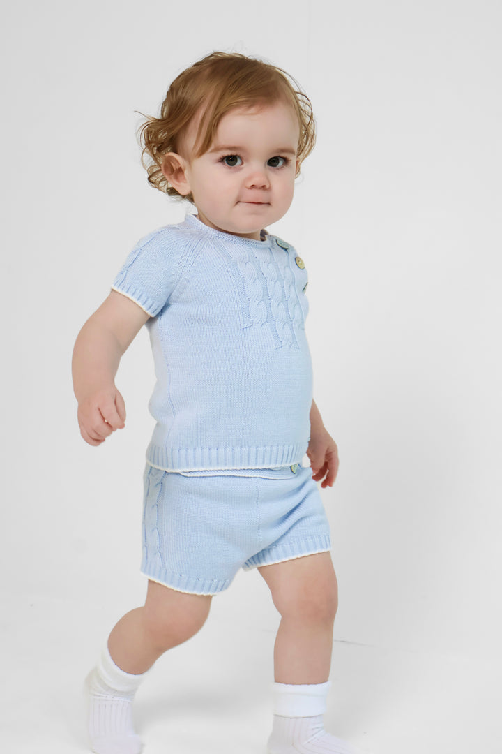 Rahigo Baby Boys Blue & White Knitted Short Set 24178