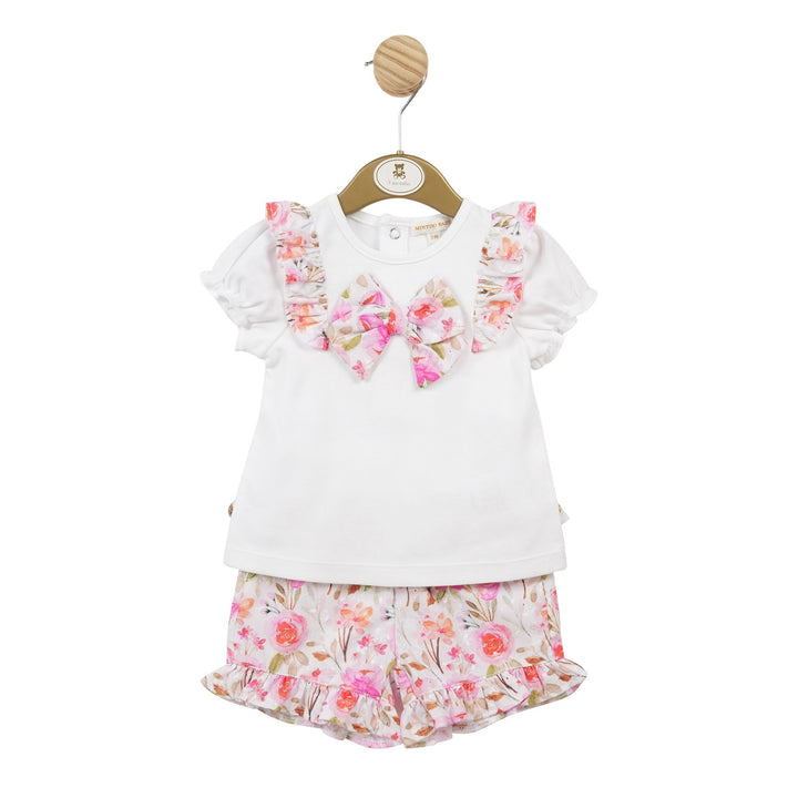 Mintini Baby Girls White & Floral Short Set MB5597