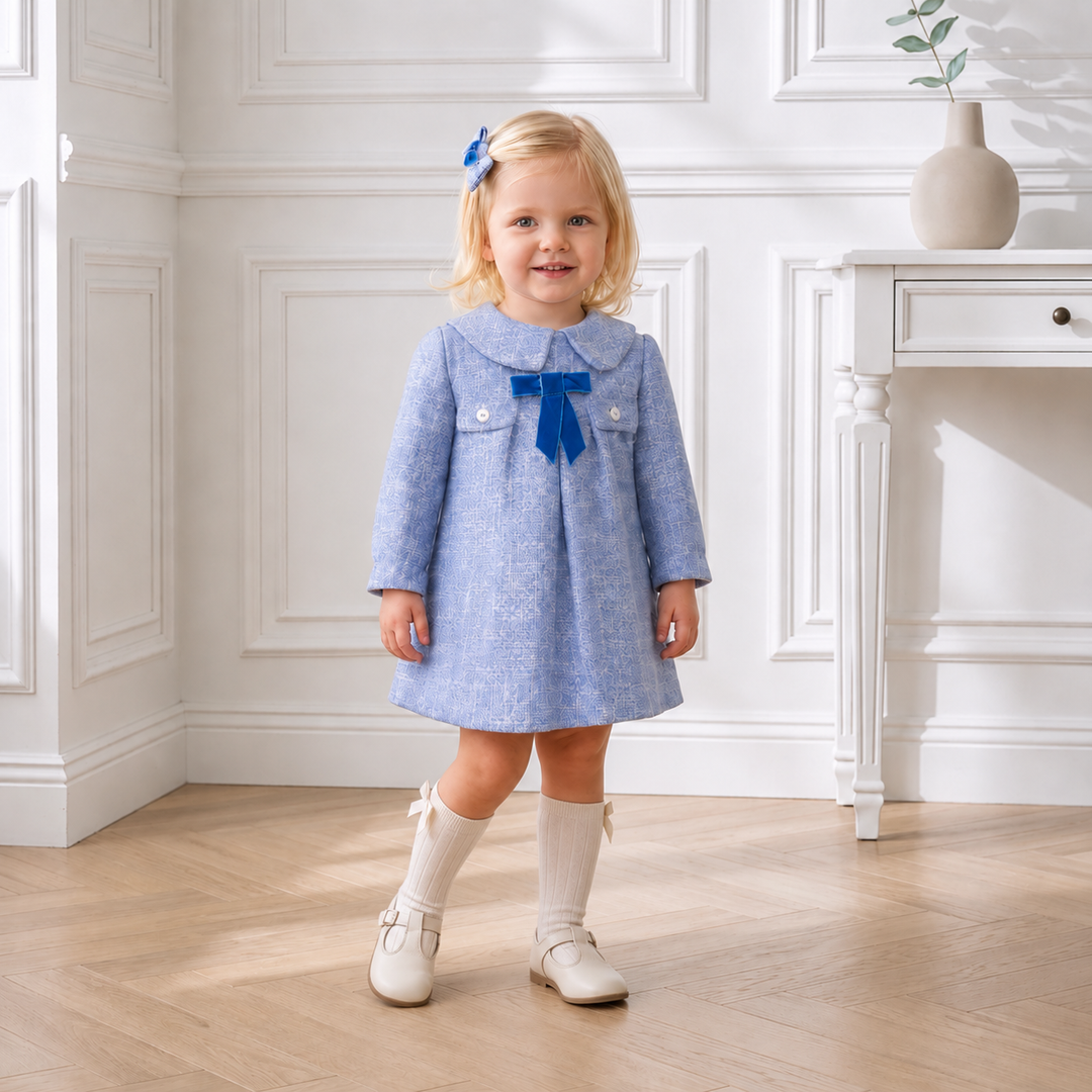PRE ORDER Miranda Baby Girls Blue Tweed Dress 134V