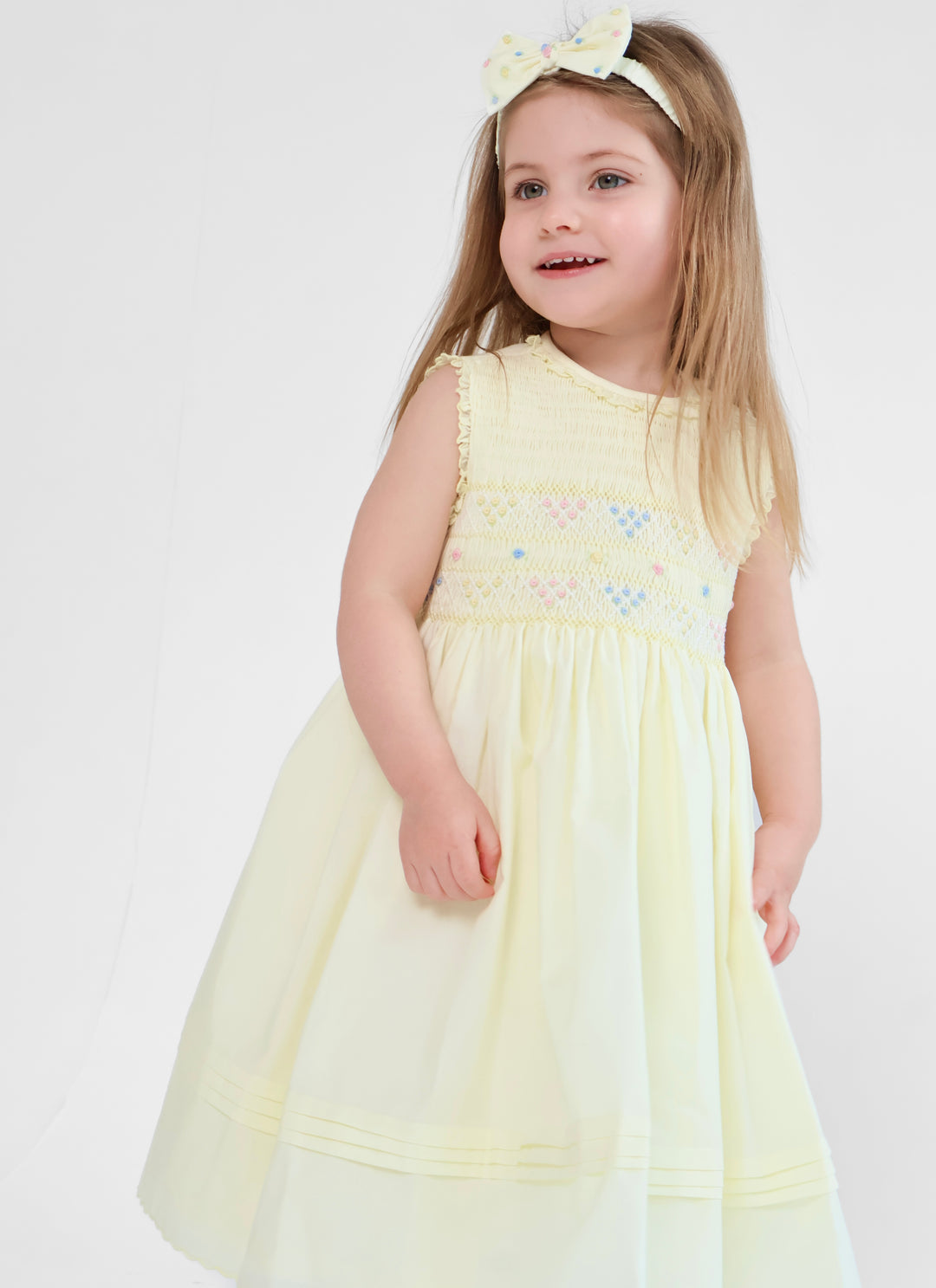 Sarah Louise Lemon Smocked Dress & Headband 013216