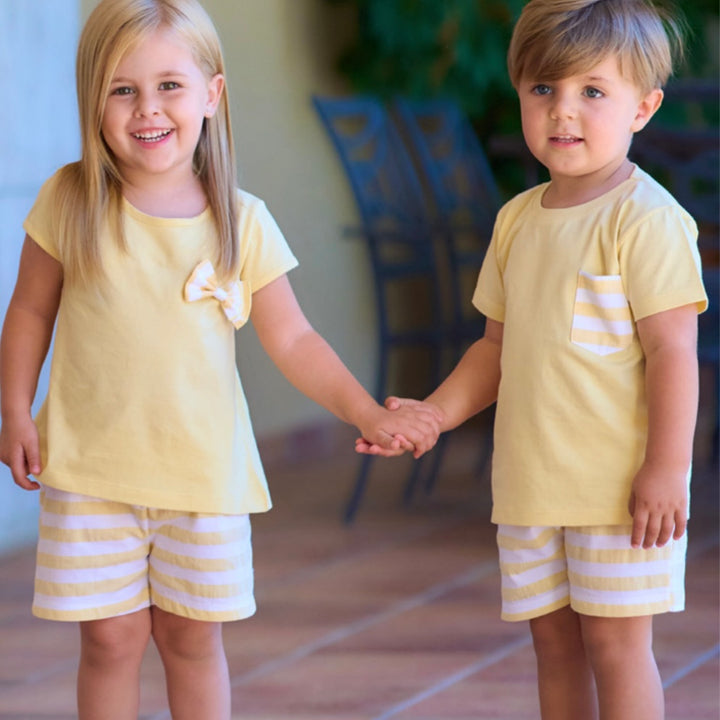 Rapife Girls Lemon & White Striped Short Set 4651S24