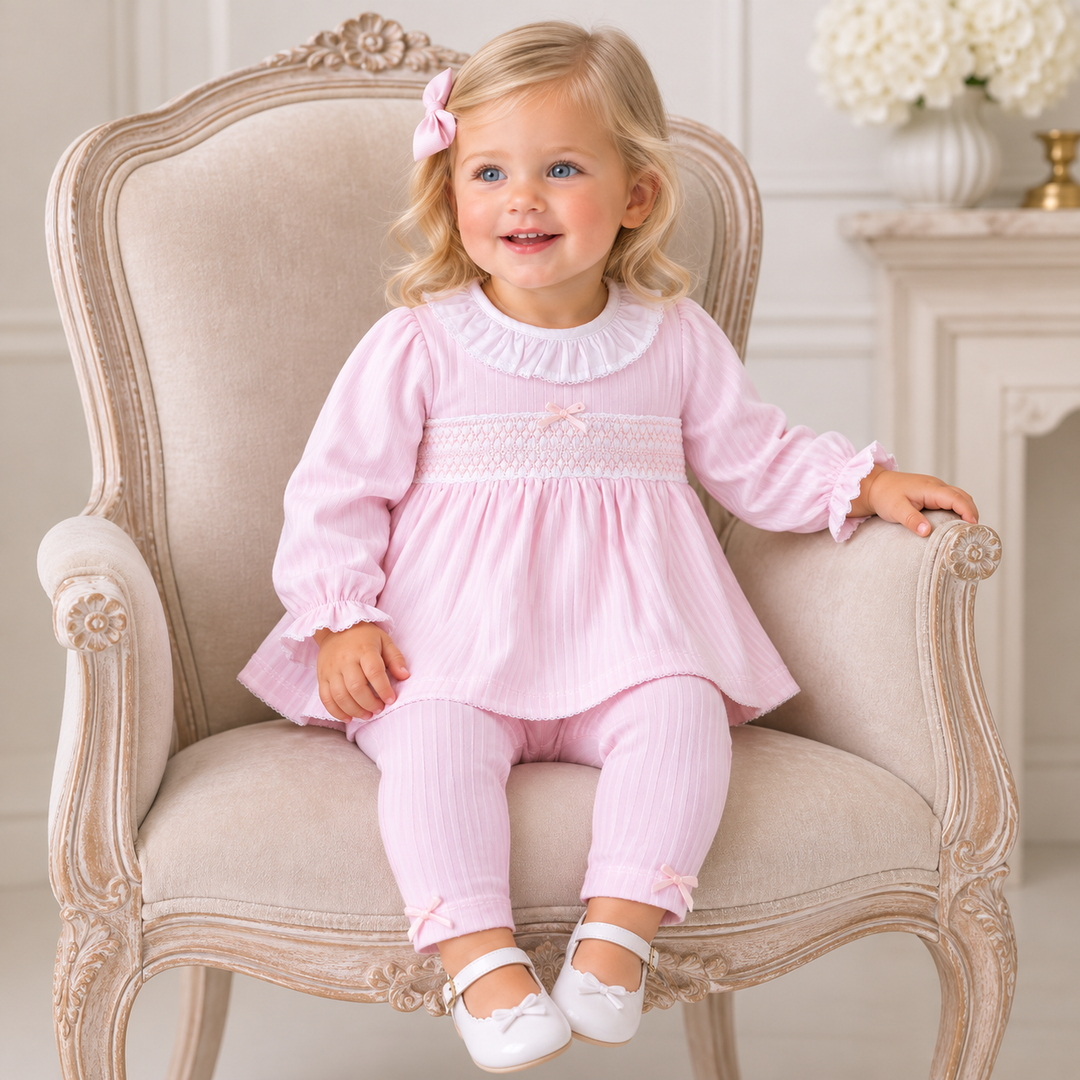 DEOLINDA BABY GIRLS PINK SMOCKED LEGGING SET DB126712