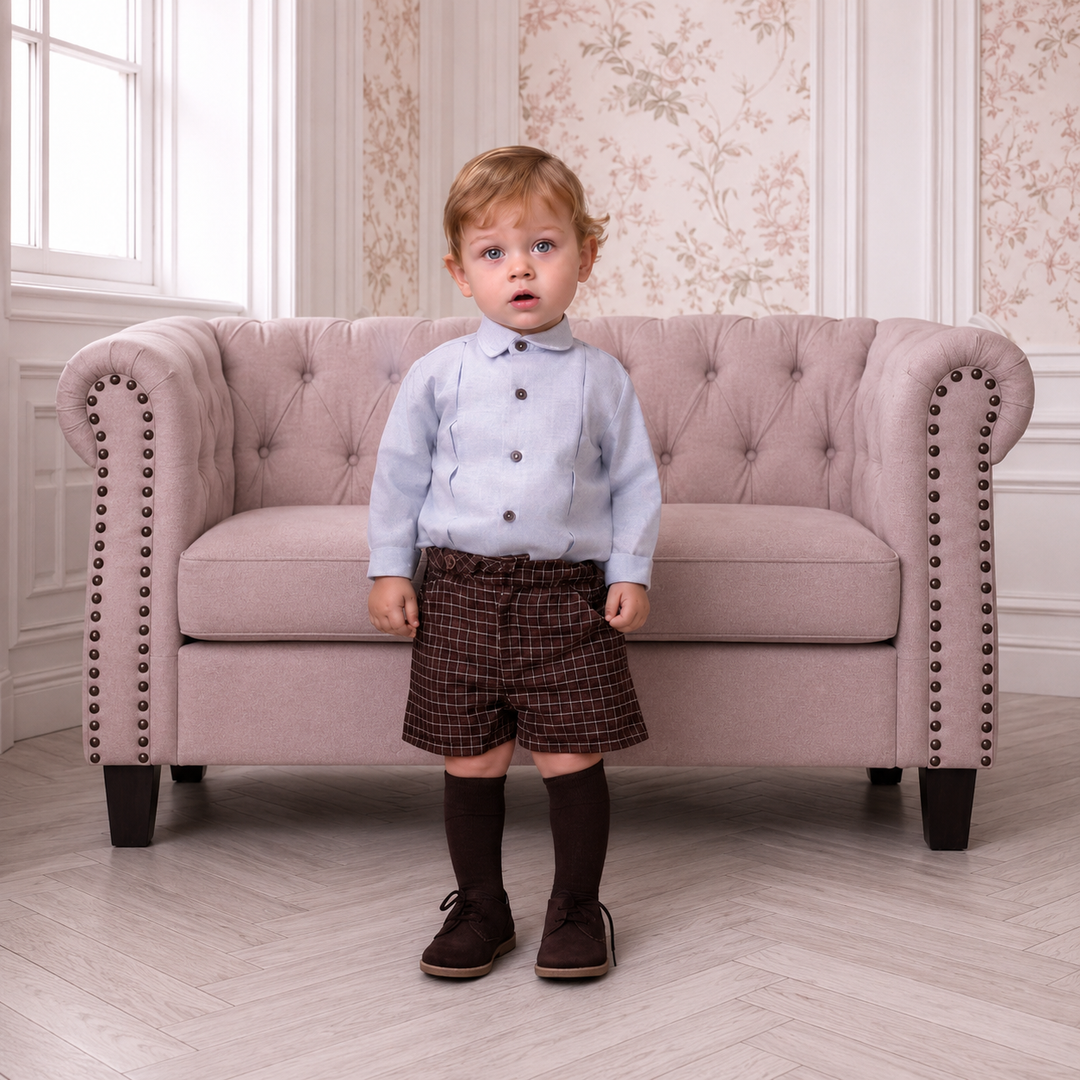 PRE ORDER Miranda Baby Boys Brown Check Short Set
