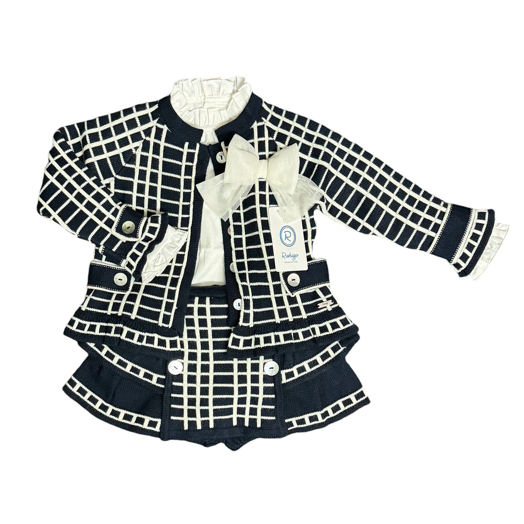 Rahigo Girls Navy & Cream Knitted Three Piece Set 24217