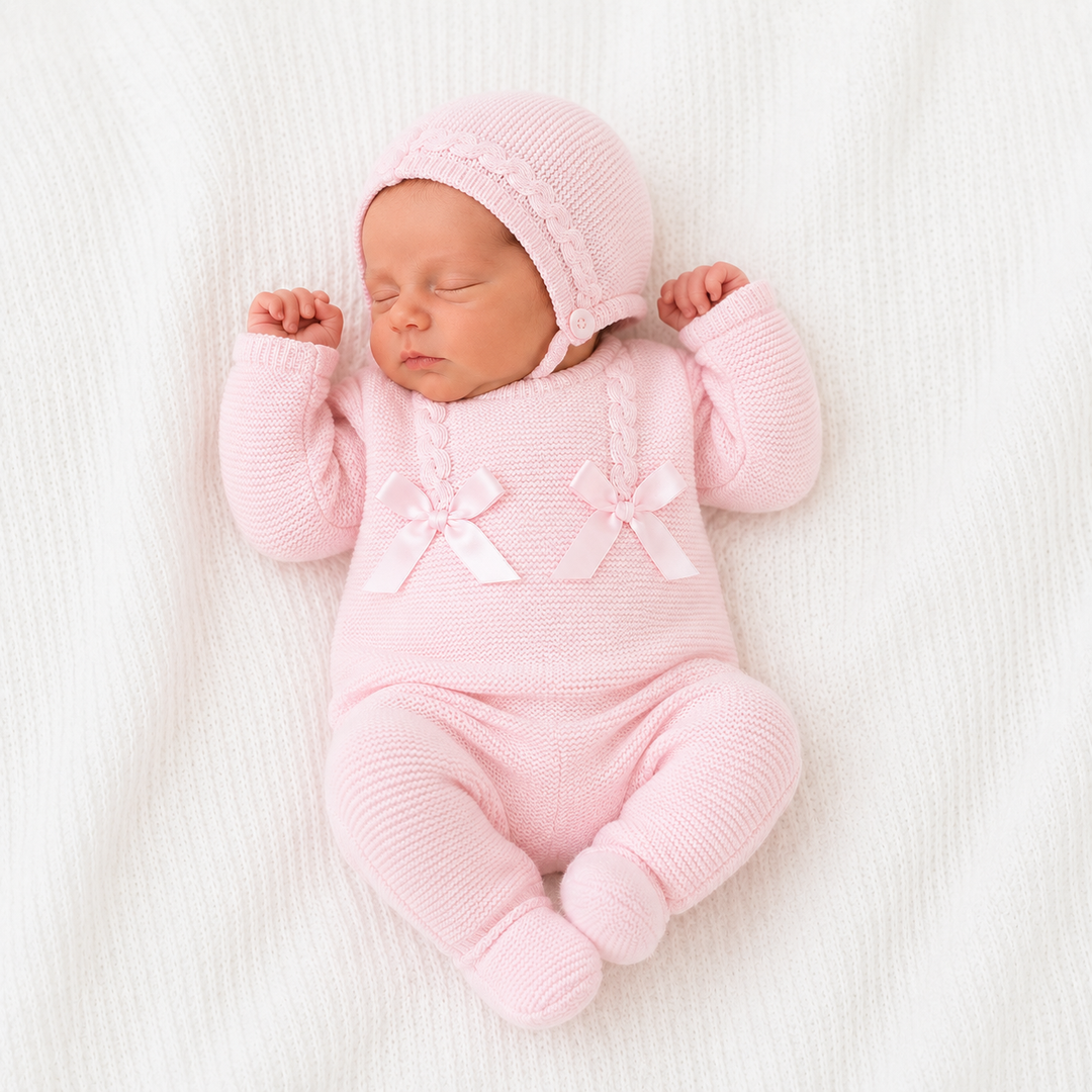 SARDON BABY GIRLS PINK KNITTED 3 PIECE SET 755