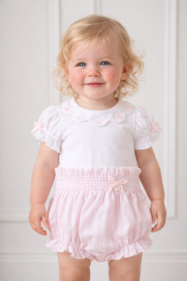 PRE ORDER Deolinda Pink & White Smocked Jam Pant Set 26607