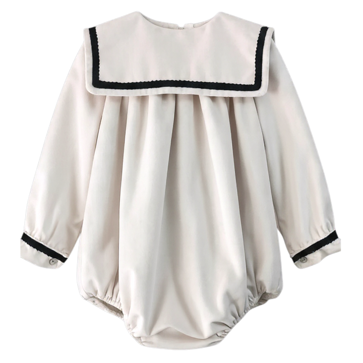 PRE ORDER BE CHIC UNISEX IVORY & NAVY VELVET ROMPER 802R