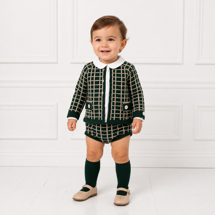 Rahigo Boys Bottle Green & Camel Knitted Three Piece Jam Pant Set 24223
