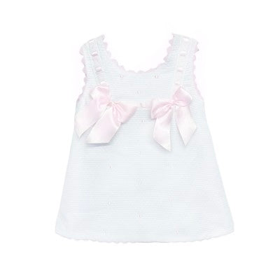 Baby Girls White & Pink Bow Dress LB8602P