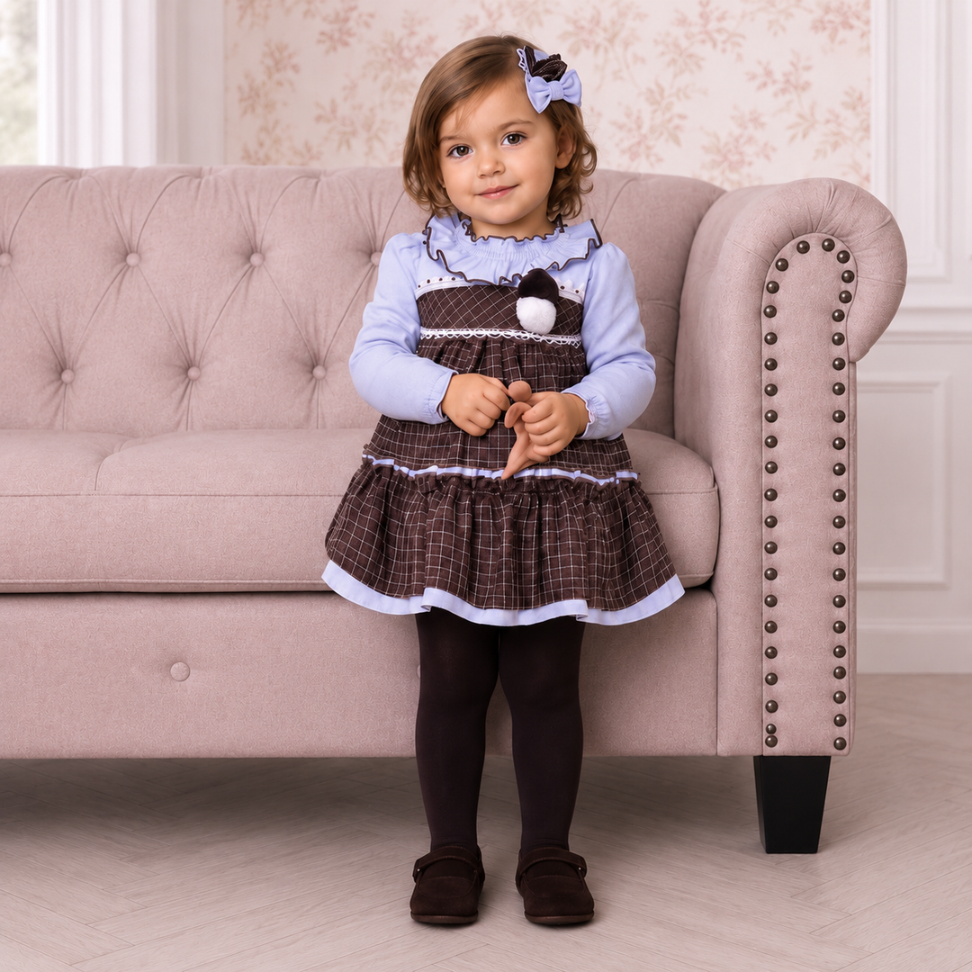 PRE ORDER Miranda Baby Girls Brown Check Dress 147V