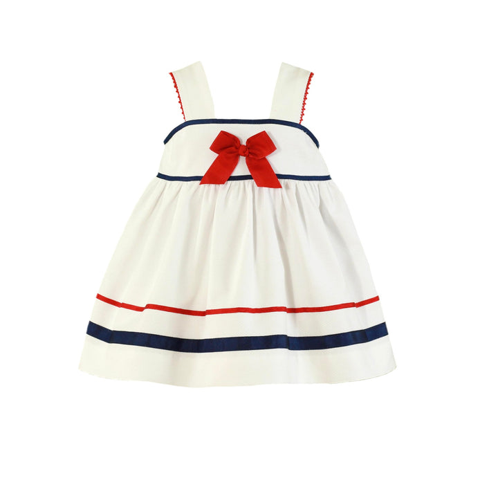 Miranda Baby Girls White Navy & Red Dress 512V