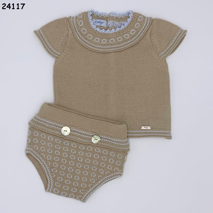 Rahigo Baby Boys Knitted Camel & Baby Blue Two Piece Set 24117