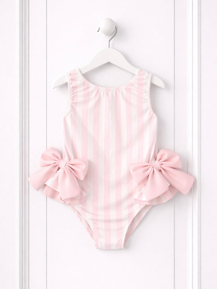 Girls Pink & White Stripe Swimsuit