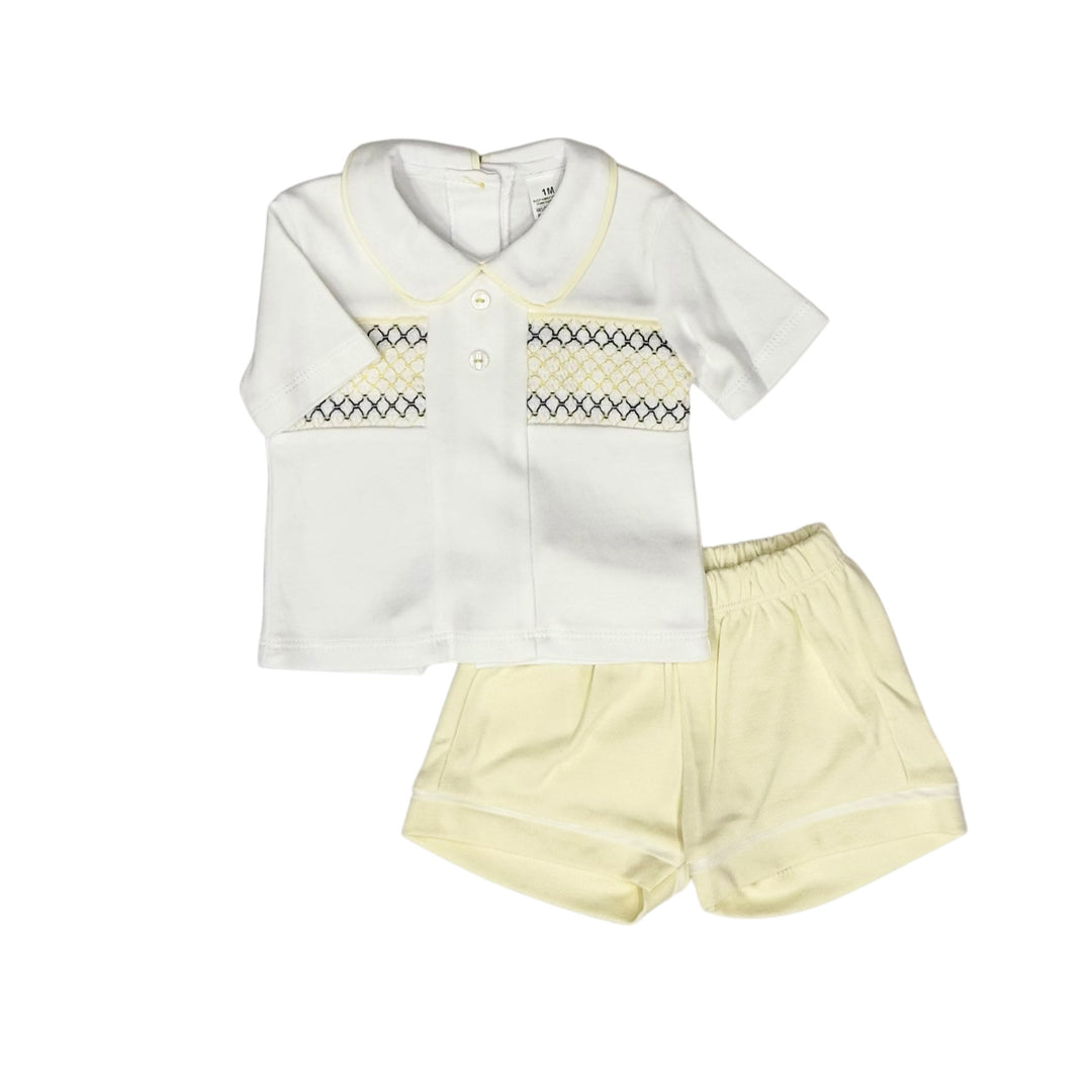 Baby Boys White & Lemon Smocked Short Set LBSG111