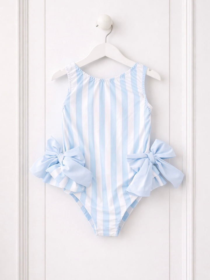 Girls Blue & White Stripe Swimsuit