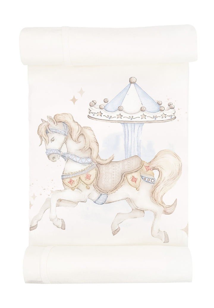 Jamiks Baby Boys Ivory & Blue Carousel Blanket