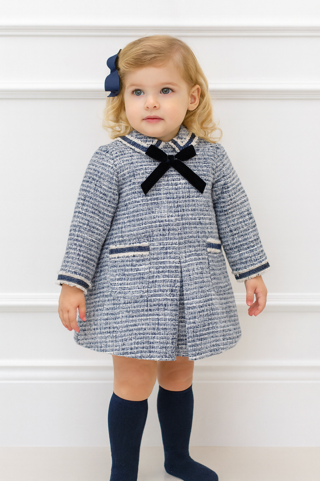 Miranda Baby Girls Navy Tweed Dress 129V