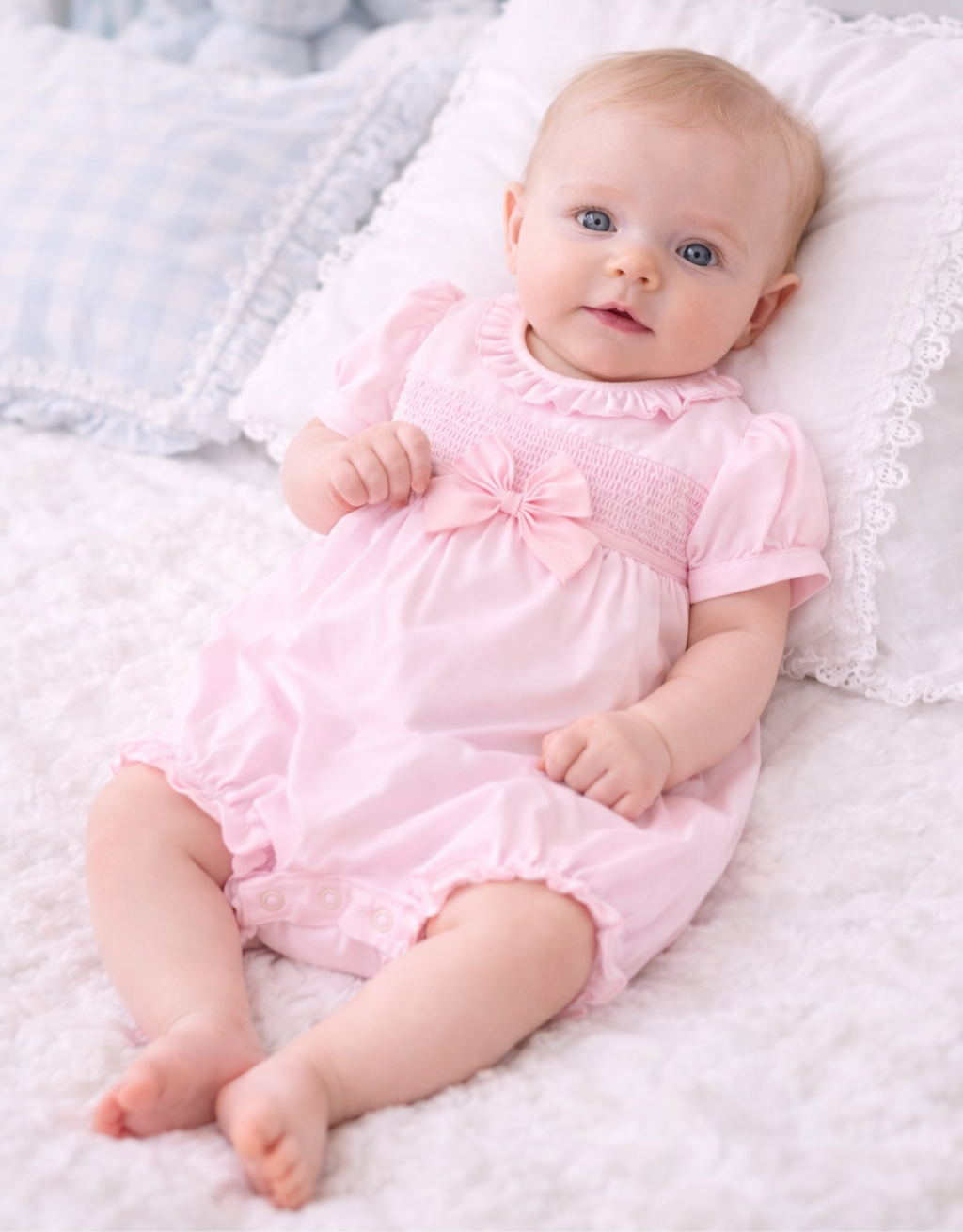 Baby Girls Smocked Pink Bow Romper