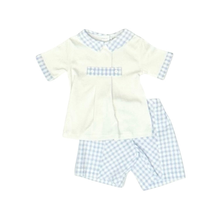 Boys Blue & White Gingham Short Set LBSG169