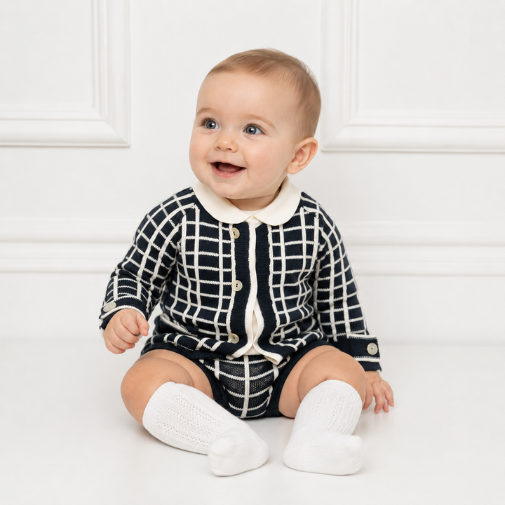 Rahigo Boys Navy & Cream Knitted Three Piece Jam Pant Set 24223
