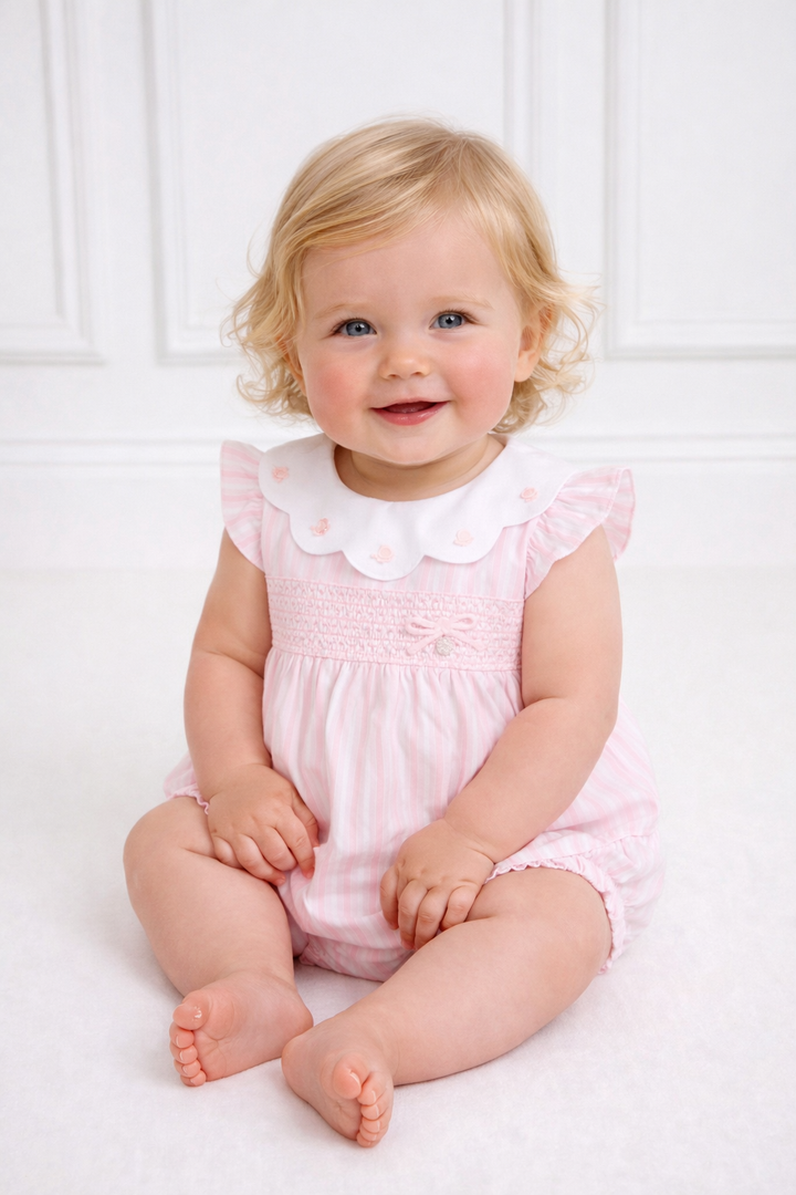 PRE ORDER Deolinda Pink & White Stripe Smocked Romper 26508