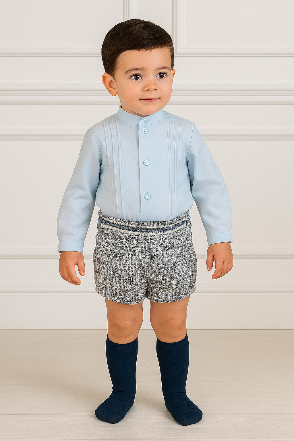 Miranda Boys Navy Tweed Shorts & Shirt Set