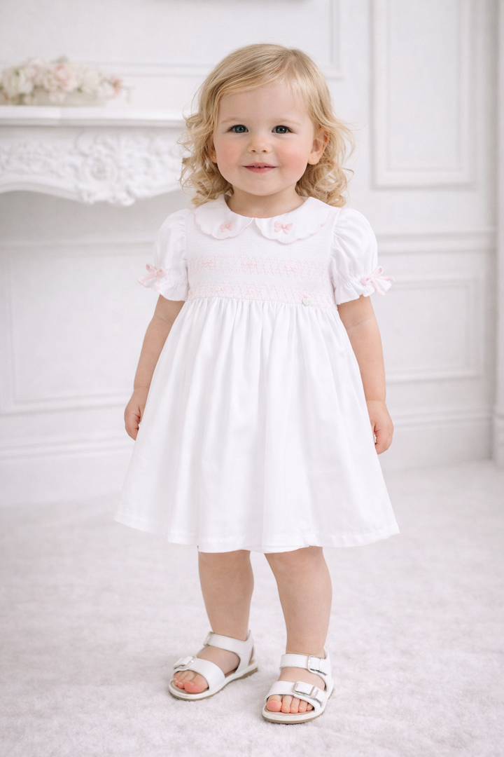 Deolinda Dress & Knickers Bow Smocked White 26404