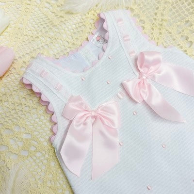 Baby Girls White & Pink Bow Dress LB8602P