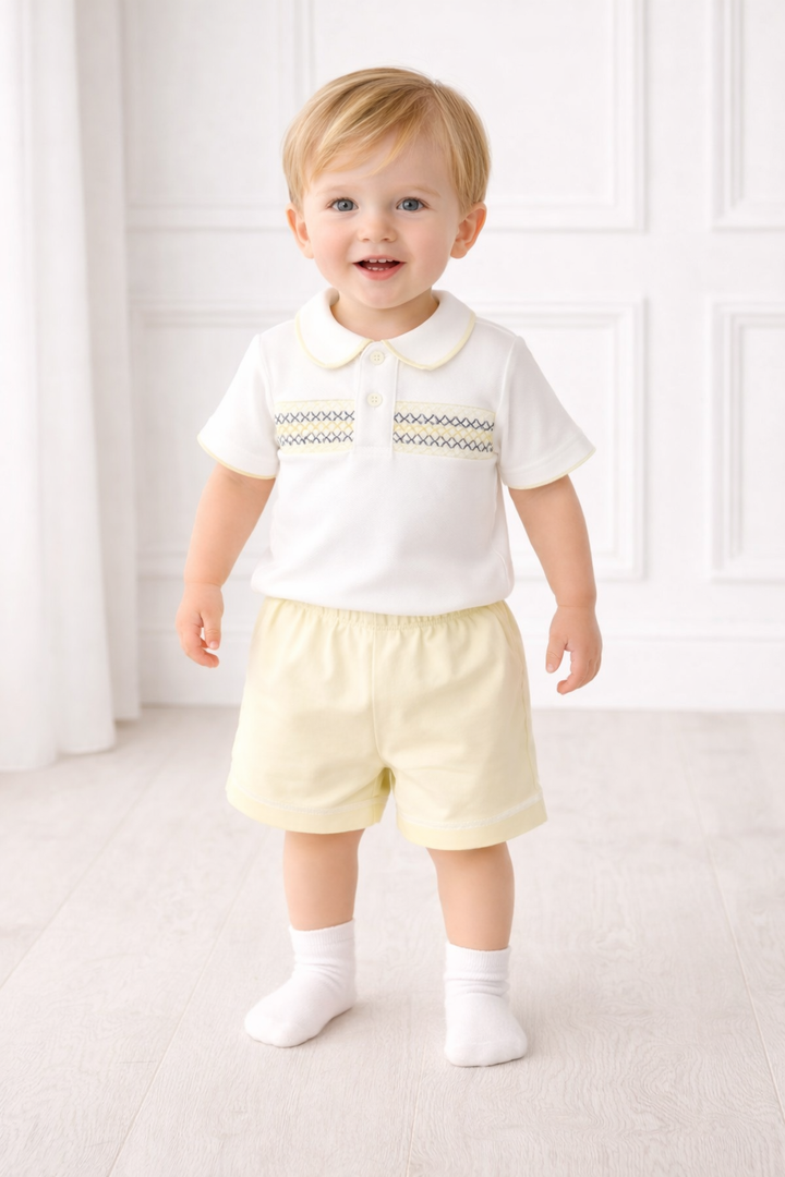 Boys White & Lemon Smocked Short Set LBSG111