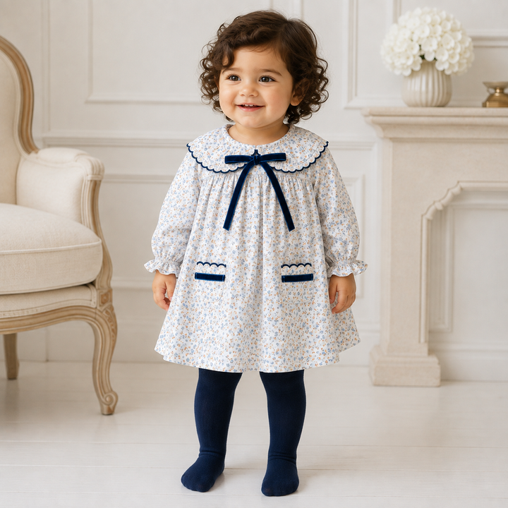 DEOLINDA BABY GIRLS BLUE FLORAL DRESS & KNICKERS DB126305
