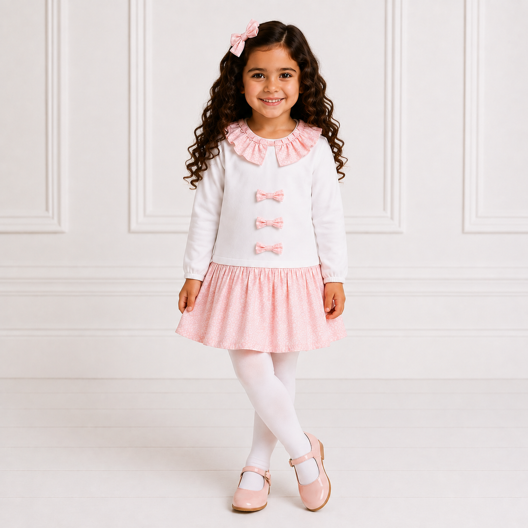 RAPIFE GIRLS PINK DITSY DRESS & HAIRBOW 4315