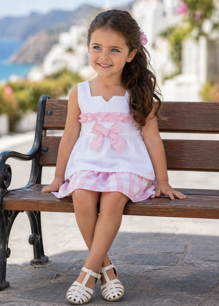 Miranda Girls Pink & White Check Skirt Set 602