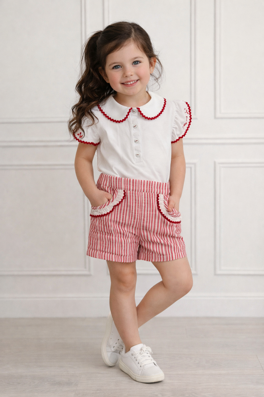 Deolinda Girls Red & White Short Set 24803
