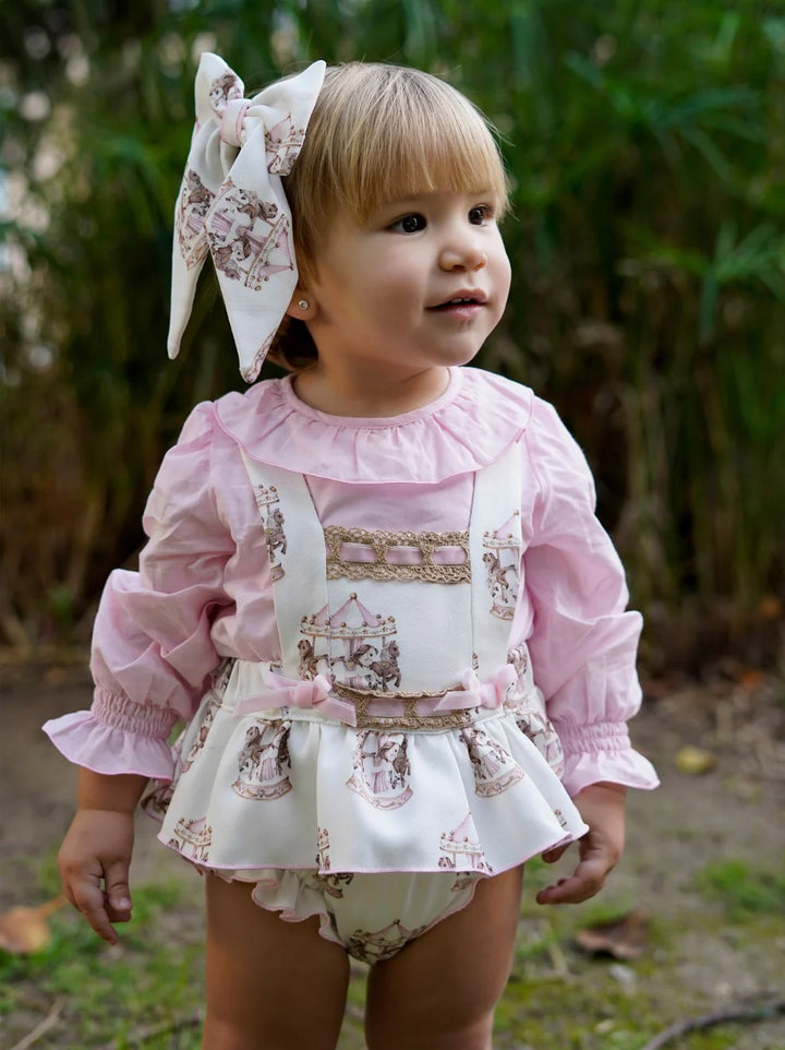 Babine Carousel Pink Blouse & Romper Set 2612021
