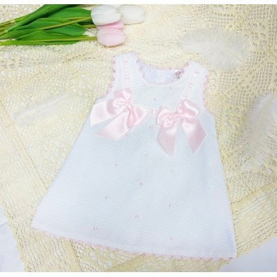 Baby Girls White & Pink Bow Dress LB8602P