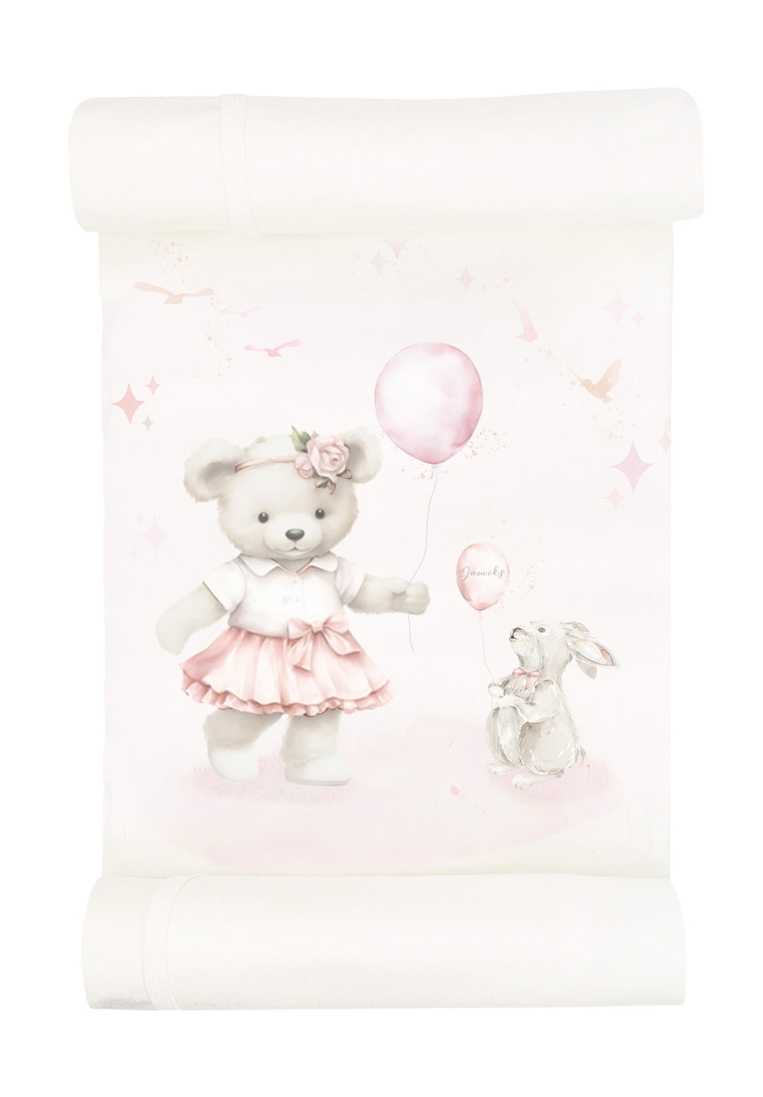 Jamiks Baby Girls Alida Bear Ivory & Pink Blanket