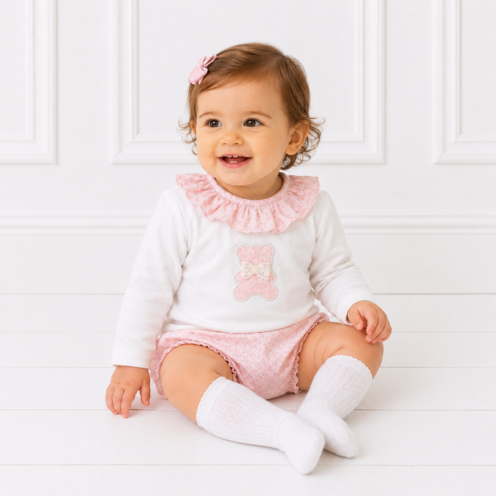 RAPIFE BABY GIRLS  PINK DITSY TEDDY JAM PANT SET 4313