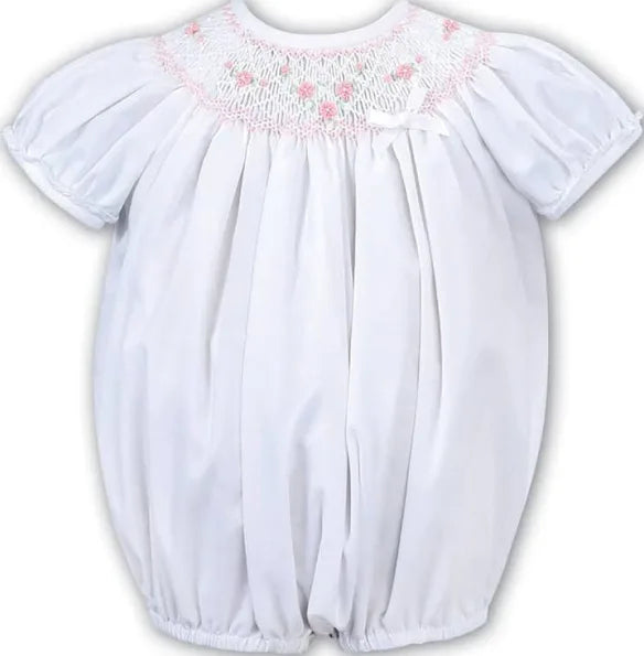 Sarah Louise Baby Girls White & Pink Bubble Smocked Romper C6004YS