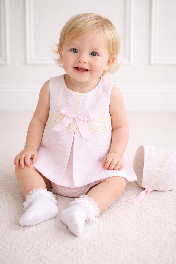 Dulce De Fresa Ella Pink & Cream Lace Dress Set 4ROS