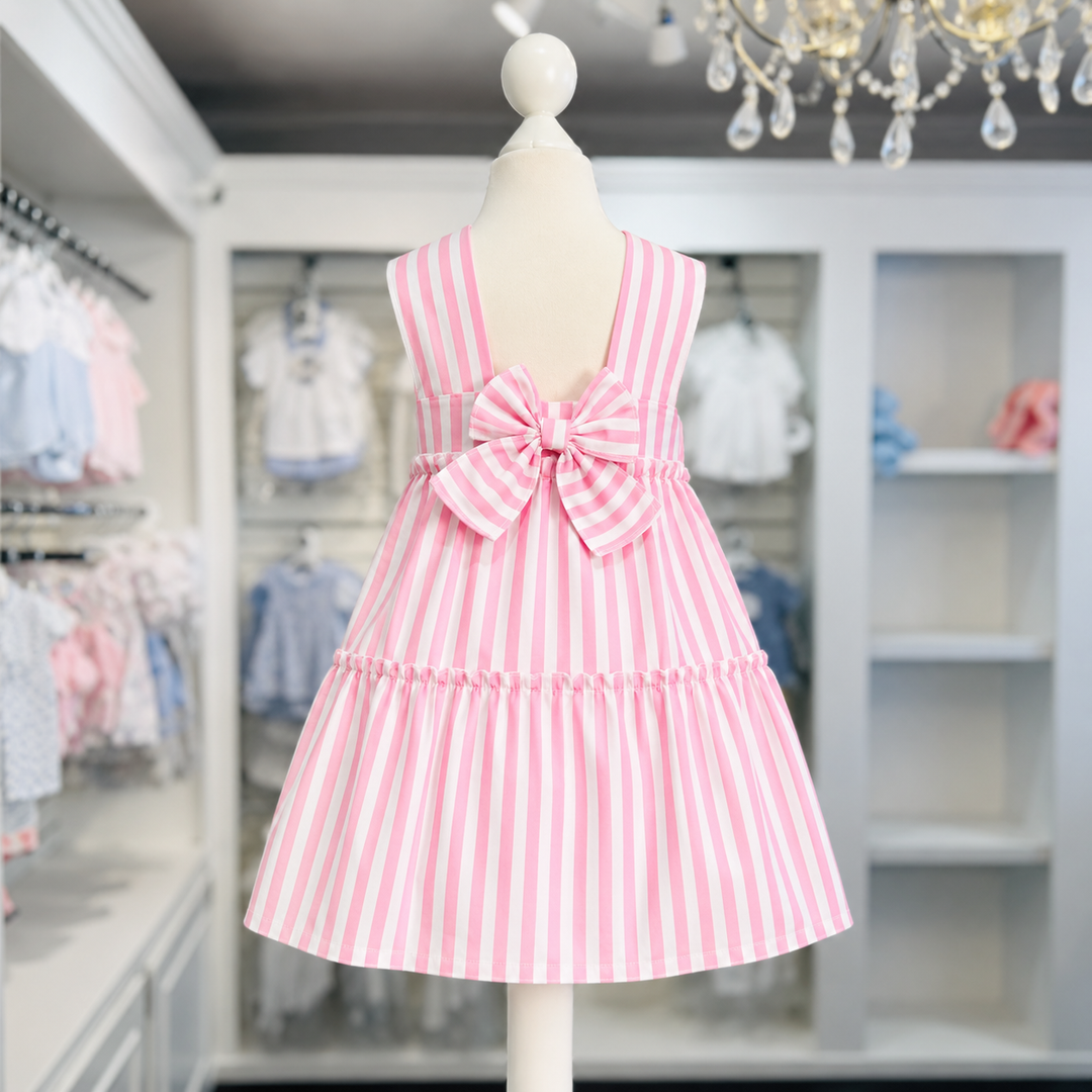 Lor Miral Girls Candy Striped Pink & White Dress 51410