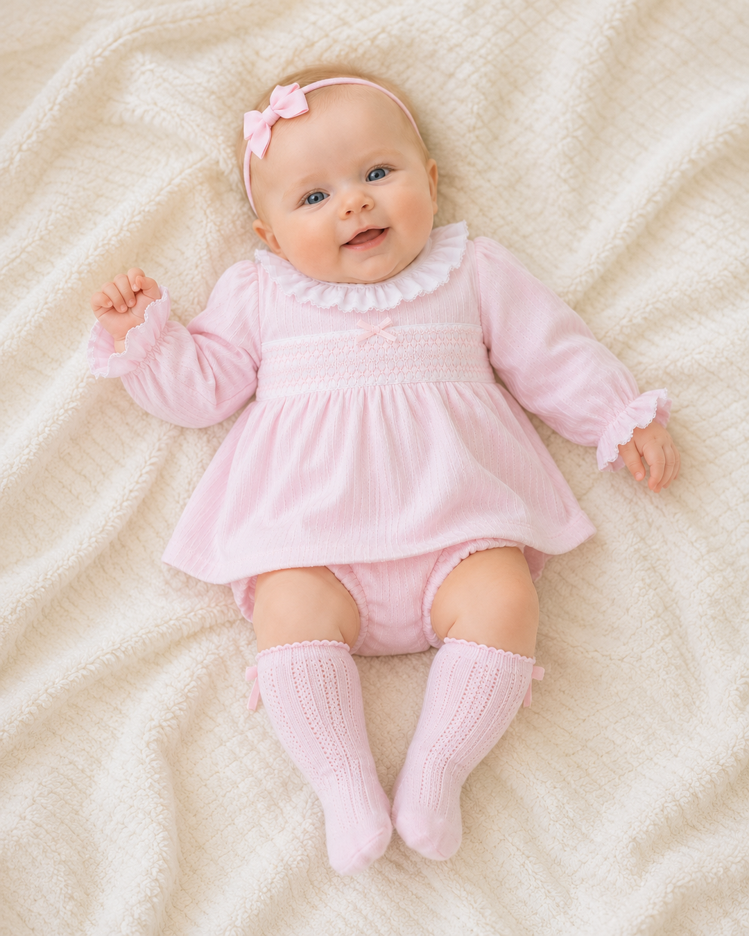 DEOLINDA BABY GIRLS PINK SMOCKED DRESS & KNICKERS DB126304