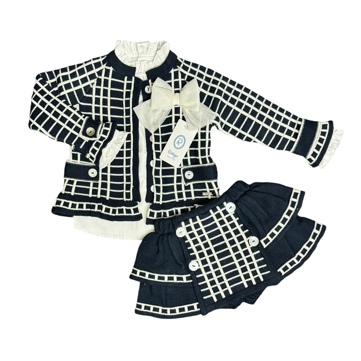 Rahigo Girls Navy & Cream Knitted Three Piece Set 24217