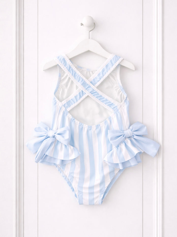 Girls Blue & White Stripe Swimsuit