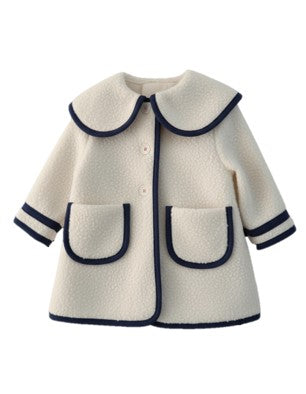 BE CHIC GIRLS IVORY & NAVY BOW BOUCLE COAT 819C