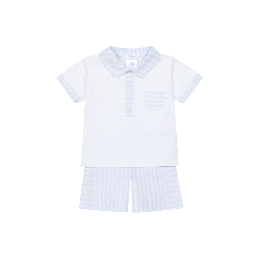 PRE ORDER Deolinda Boys Blue & White Stripe Polo Short Set 26611