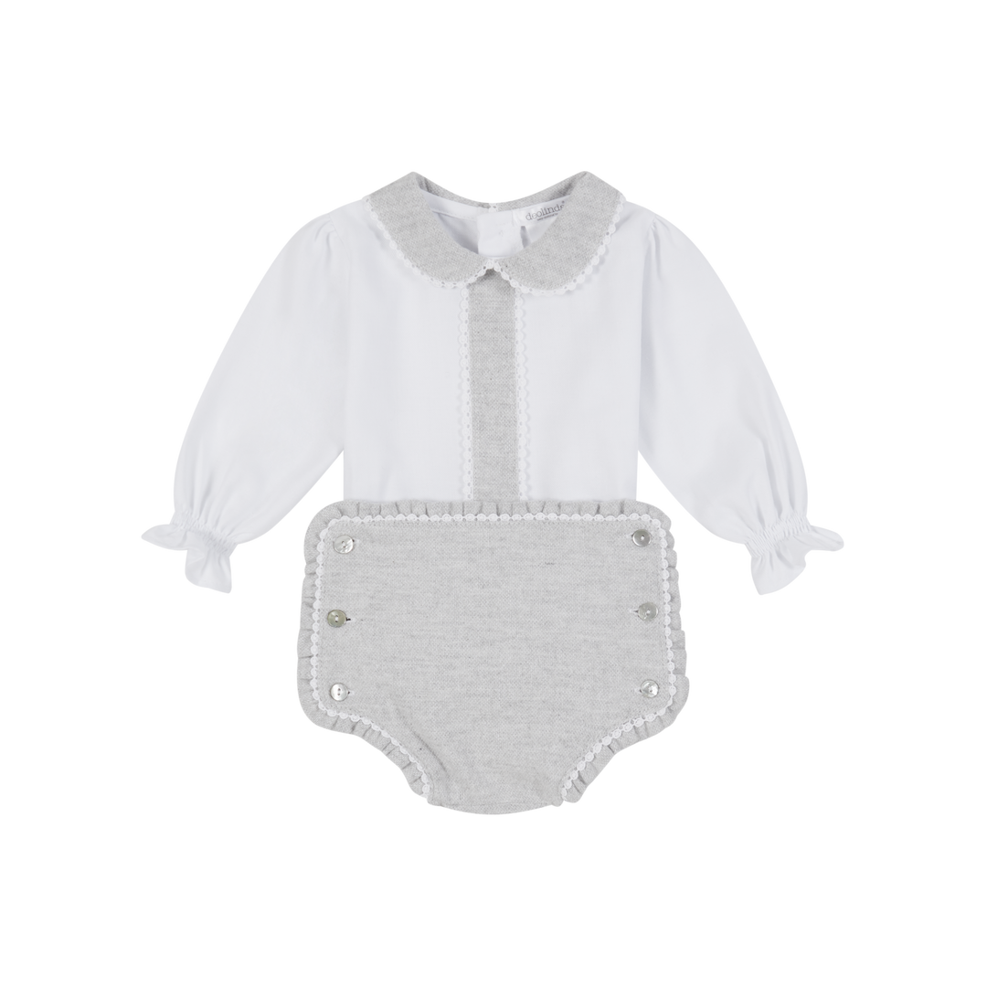 Deolinda Baby Girls Traditional White & Grey Jam Pant Set DBI236126G