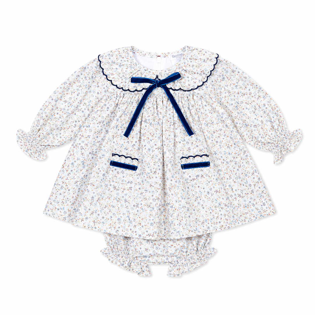 DEOLINDA BABY GIRLS BLUE FLORAL DRESS & KNICKERS DB126305