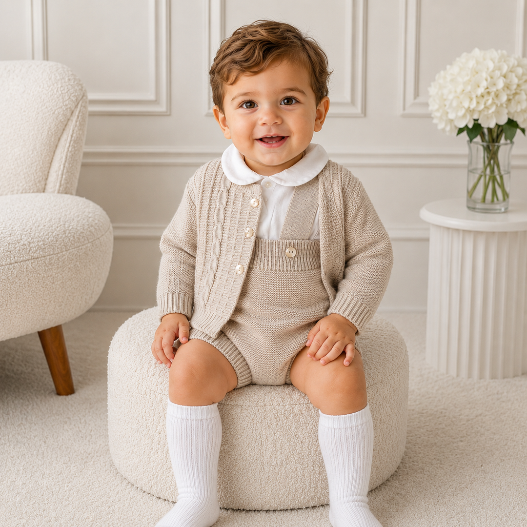 SARDON BABY BOYS 3 PIECE BEIGE JAM PANT SET 242