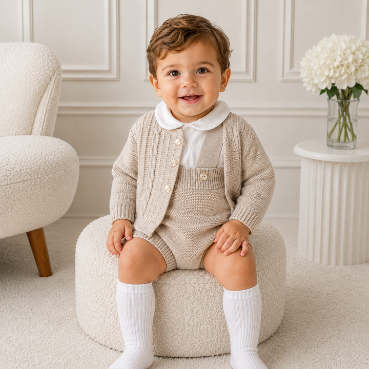 SARDON BABY BOYS 3 PIECE BEIGE JAM PANT SET 242